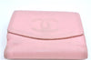 Authentic CHANEL Caviar Skin CC Logo Bifold Wallet Purse Light Pink J5893