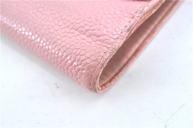 Authentic CHANEL Caviar Skin CC Logo Bifold Wallet Purse Light Pink J5893