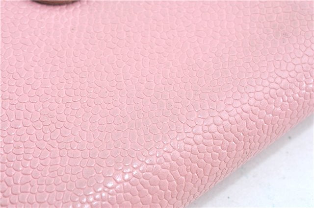 Authentic CHANEL Caviar Skin CC Logo Bifold Wallet Purse Light Pink J5893