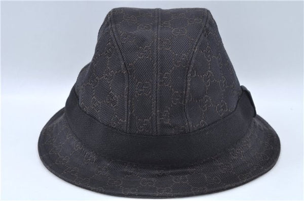 Authentic GUCCI Bucket Hat GG Canvas Leather Size L Brown Black J5906