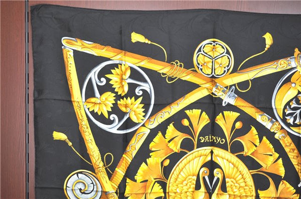 Authentic HERMES Carre 90 Scarf "Princes Du Soleil Levant" Silk Black J5908