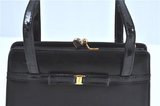 Authentic Salvatore Ferragamo Vara Leather Hand Bag Purse Black SF J5918