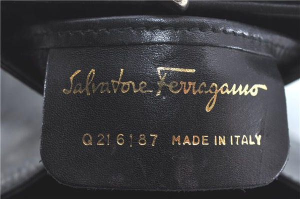 Authentic Salvatore Ferragamo Vara Leather Hand Bag Purse Black SF J5918