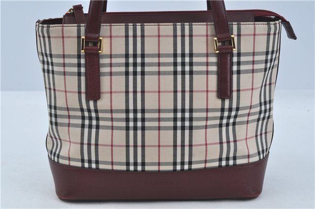 Authentic BURBERRY Vintage Nova Check Hand Bag Purse Canvas Leather Beige J5940