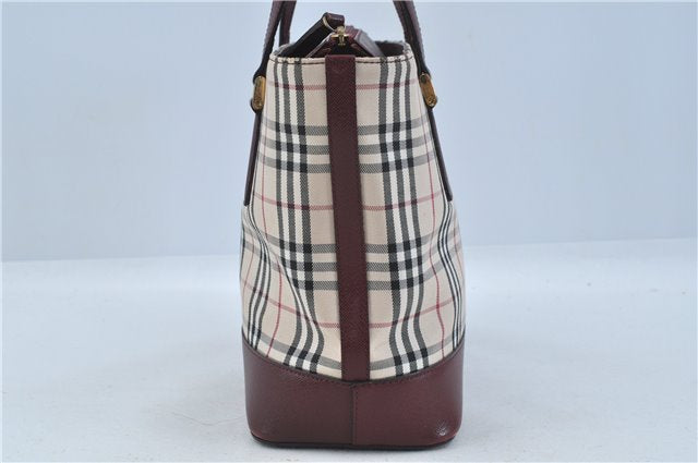 Authentic BURBERRY Vintage Nova Check Hand Bag Purse Canvas Leather Beige J5940