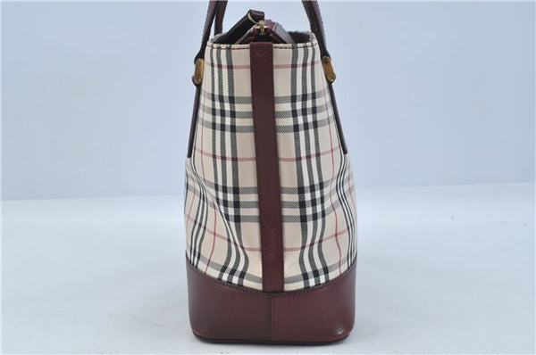 Authentic BURBERRY Vintage Nova Check Hand Bag Purse Canvas Leather Beige J5940