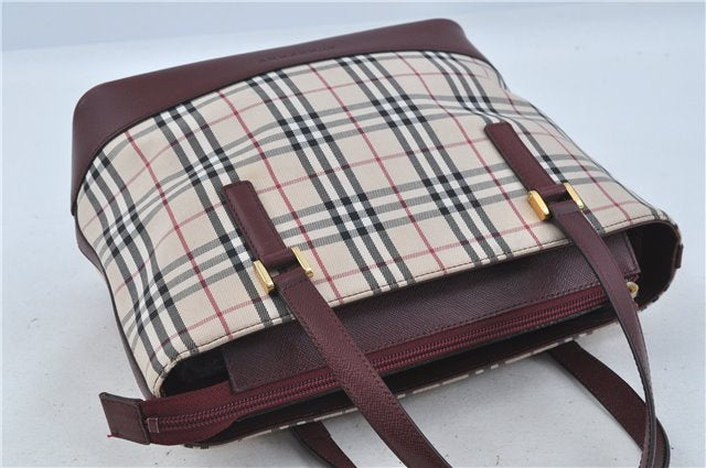Authentic BURBERRY Vintage Nova Check Hand Bag Purse Canvas Leather Beige J5940