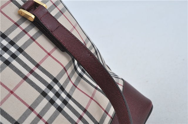 Authentic BURBERRY Vintage Nova Check Hand Bag Purse Canvas Leather Beige J5940