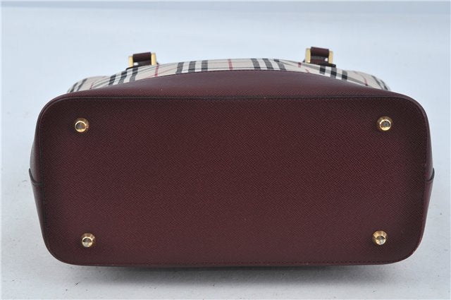 Authentic BURBERRY Vintage Nova Check Hand Bag Purse Canvas Leather Beige J5940