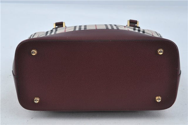 Authentic BURBERRY Vintage Nova Check Hand Bag Purse Canvas Leather Beige J5940
