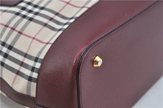 Authentic BURBERRY Vintage Nova Check Hand Bag Purse Canvas Leather Beige J5940