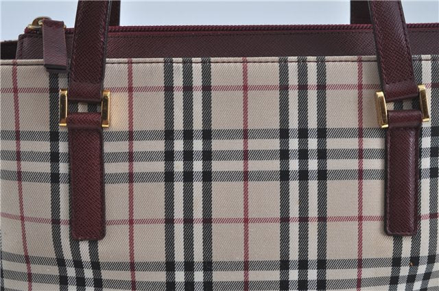Authentic BURBERRY Vintage Nova Check Hand Bag Purse Canvas Leather Beige J5940