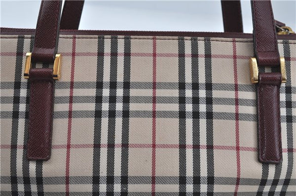 Authentic BURBERRY Vintage Nova Check Hand Bag Purse Canvas Leather Beige J5940