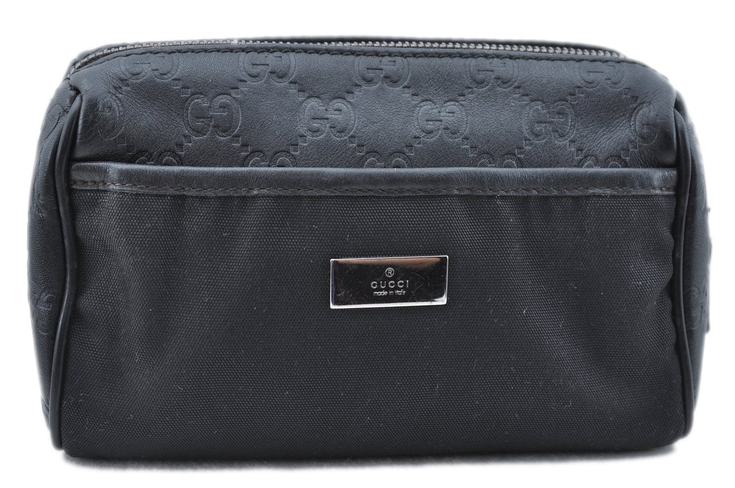 Authentic GUCCI Guccissima Nylon Leather Pouch Purse 162805 Black J5943
