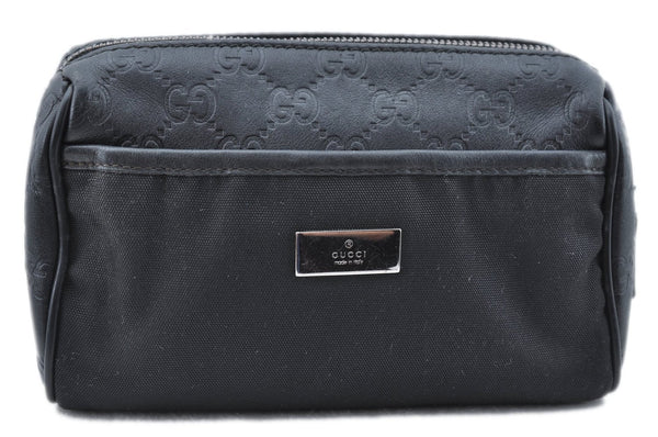 Authentic GUCCI Guccissima Nylon Leather Pouch Purse 162805 Black J5943