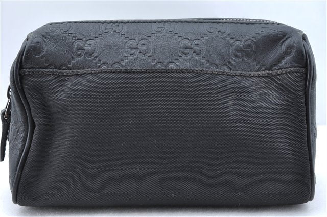 Authentic GUCCI Guccissima Nylon Leather Pouch Purse 162805 Black J5943
