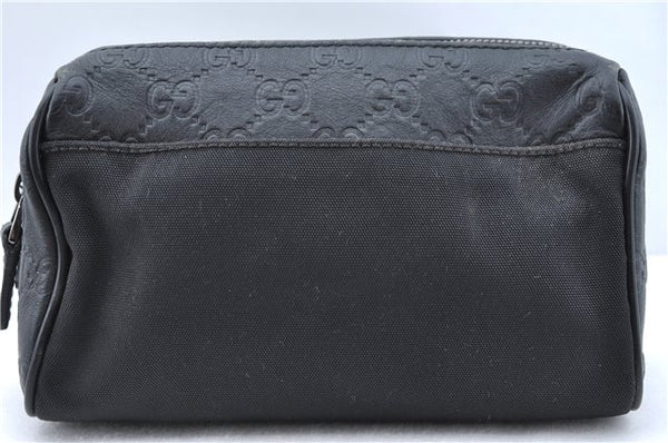 Authentic GUCCI Guccissima Nylon Leather Pouch Purse 162805 Black J5943