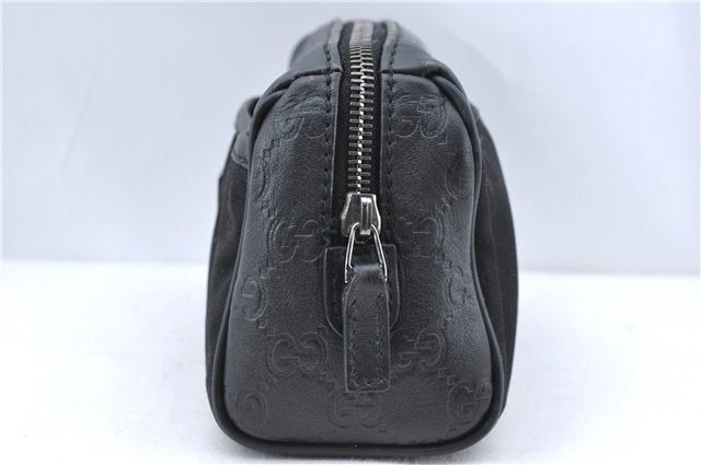 Authentic GUCCI Guccissima Nylon Leather Pouch Purse 162805 Black J5943