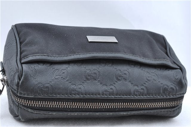Authentic GUCCI Guccissima Nylon Leather Pouch Purse 162805 Black J5943