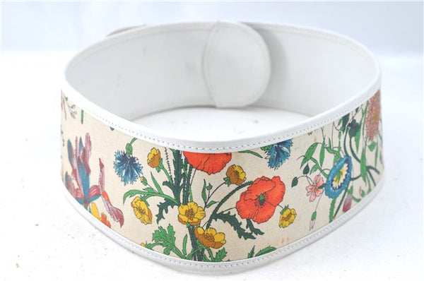 Authentic GUCCI Flora Belt Canvas Lether 70cm 28" Ivory White J5944