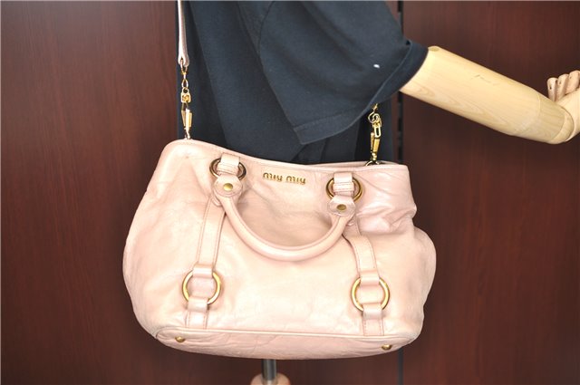 Authentic MIU MIU Leather 2Way Shoulder Cross Body Hand Bag Purse Pink J5946