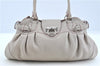 Authentic Ferragamo Gancini Leather Shoulder Hand Bag Ivory Light Pink J5969