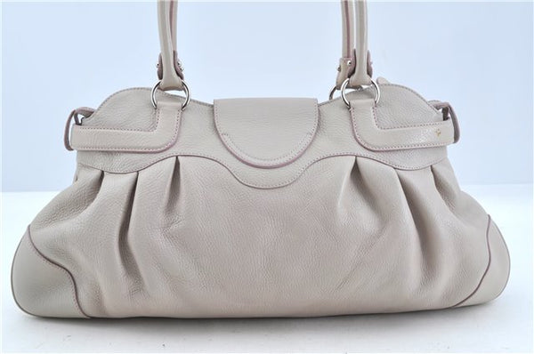Authentic Ferragamo Gancini Leather Shoulder Hand Bag Ivory Light Pink J5969