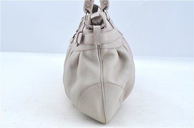 Authentic Ferragamo Gancini Leather Shoulder Hand Bag Ivory Light Pink J5969