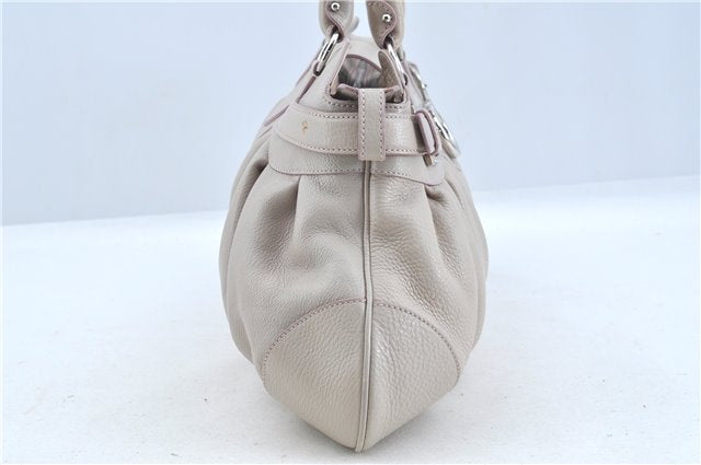 Authentic Ferragamo Gancini Leather Shoulder Hand Bag Ivory Light Pink J5969