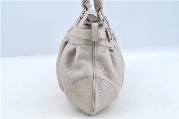 Authentic Ferragamo Gancini Leather Shoulder Hand Bag Ivory Light Pink J5969