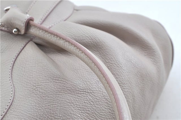 Authentic Ferragamo Gancini Leather Shoulder Hand Bag Ivory Light Pink J5969