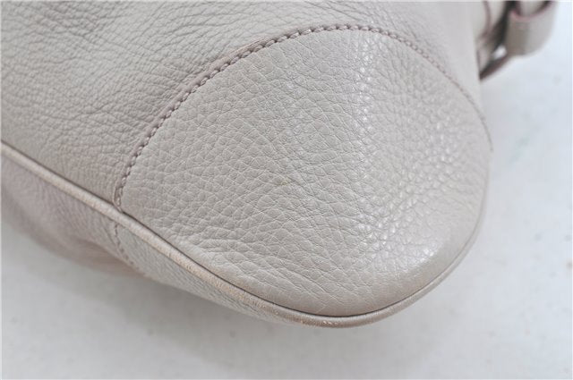Authentic Ferragamo Gancini Leather Shoulder Hand Bag Ivory Light Pink J5969