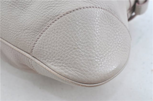 Authentic Ferragamo Gancini Leather Shoulder Hand Bag Ivory Light Pink J5969
