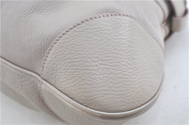 Authentic Ferragamo Gancini Leather Shoulder Hand Bag Ivory Light Pink J5969