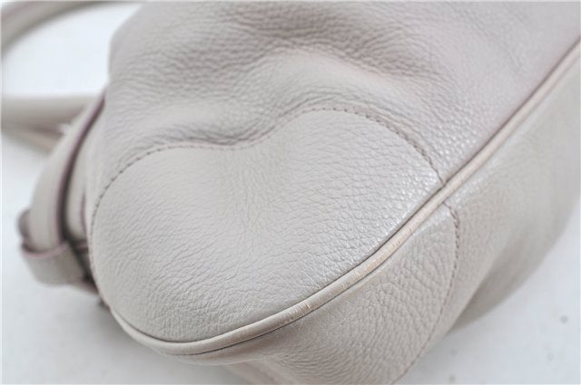Authentic Ferragamo Gancini Leather Shoulder Hand Bag Ivory Light Pink J5969