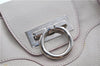 Authentic Ferragamo Gancini Leather Shoulder Hand Bag Ivory Light Pink J5969