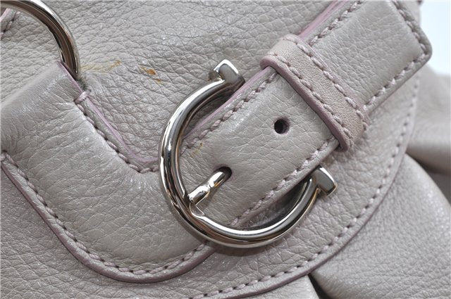 Authentic Ferragamo Gancini Leather Shoulder Hand Bag Ivory Light Pink J5969