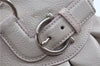 Authentic Ferragamo Gancini Leather Shoulder Hand Bag Ivory Light Pink J5969