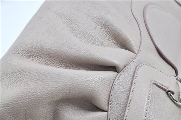 Authentic Ferragamo Gancini Leather Shoulder Hand Bag Ivory Light Pink J5969