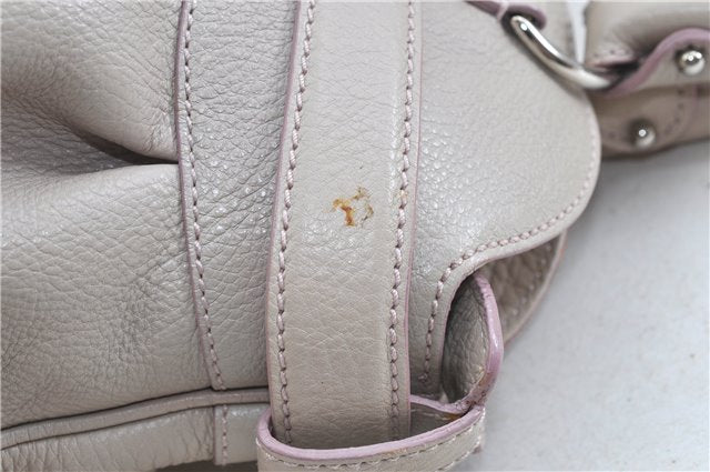 Authentic Ferragamo Gancini Leather Shoulder Hand Bag Ivory Light Pink J5969