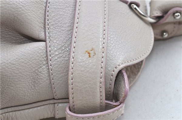 Authentic Ferragamo Gancini Leather Shoulder Hand Bag Ivory Light Pink J5969
