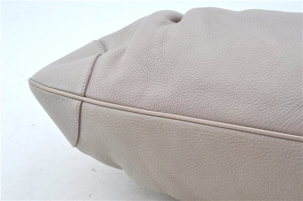 Authentic Ferragamo Gancini Leather Shoulder Hand Bag Ivory Light Pink J5969