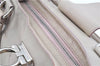 Authentic Ferragamo Gancini Leather Shoulder Hand Bag Ivory Light Pink J5969
