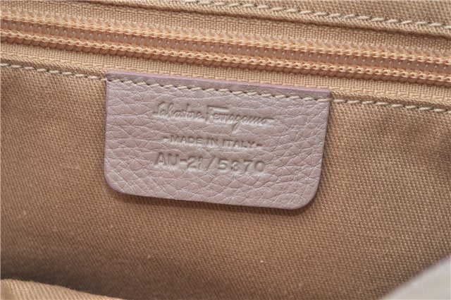 Authentic Ferragamo Gancini Leather Shoulder Hand Bag Ivory Light Pink J5969
