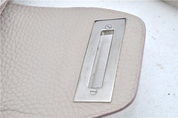 Authentic Ferragamo Gancini Leather Shoulder Hand Bag Ivory Light Pink J5969