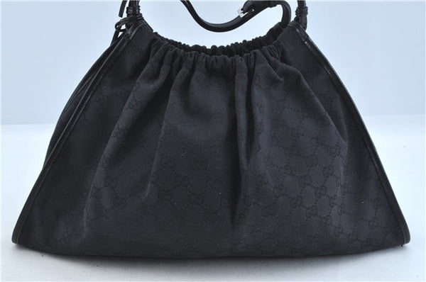 Authentic GUCCI Hand Bag Purse GG Canvas Leather 76554 Black J5977