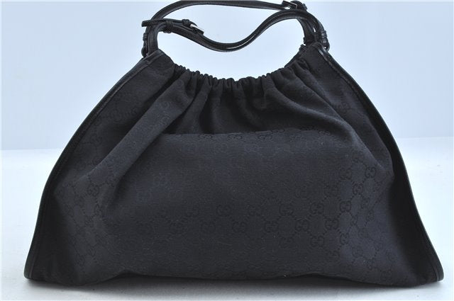 Authentic GUCCI Hand Bag Purse GG Canvas Leather 76554 Black J5977