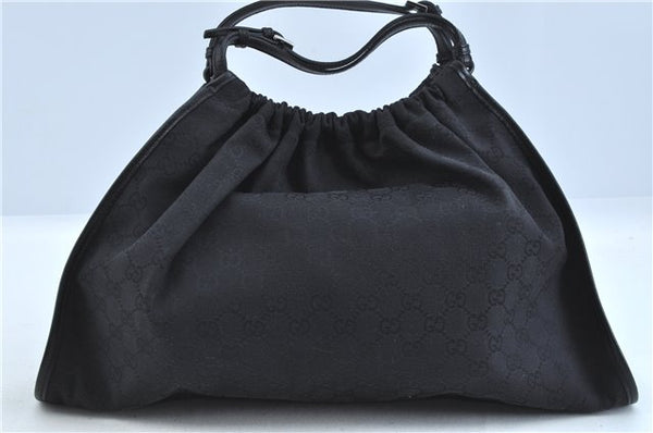 Authentic GUCCI Hand Bag Purse GG Canvas Leather 76554 Black J5977