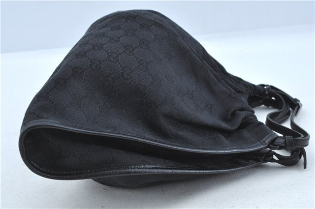 Authentic GUCCI Hand Bag Purse GG Canvas Leather 76554 Black J5977