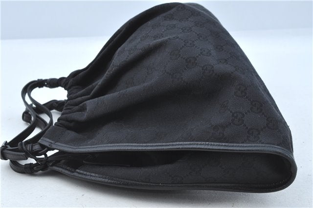 Authentic GUCCI Hand Bag Purse GG Canvas Leather 76554 Black J5977